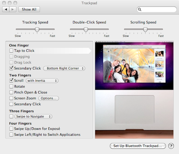 Simplistic Setting for Trackpad